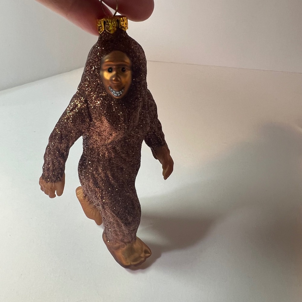 Big‎ Foot Blown Glass Christmas Ornament Brown 5"